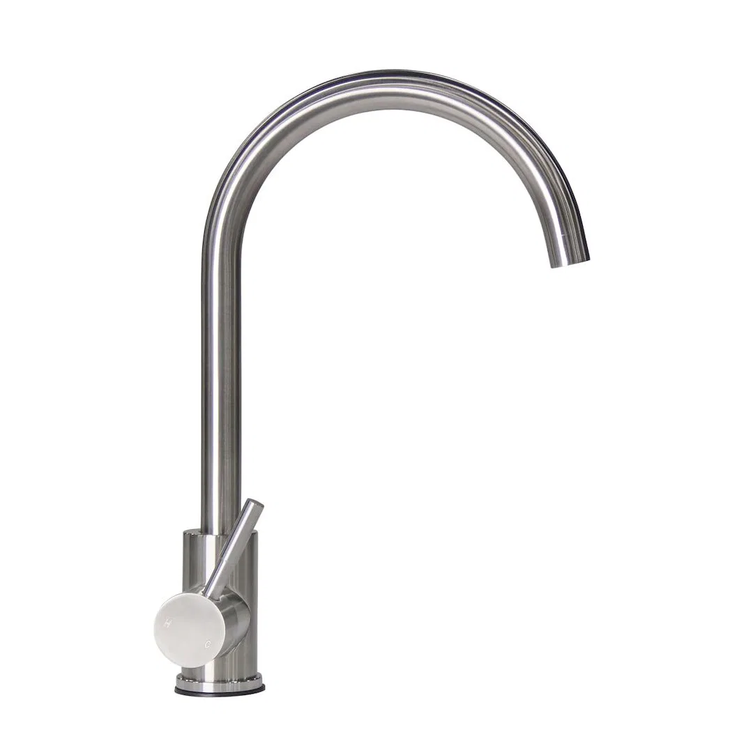 719324 – LIPPERT COMP Faucet, Used For Kitchen Single Piece Deck Mount Curved Gooseneck Spout Single Lever Handle Sta...